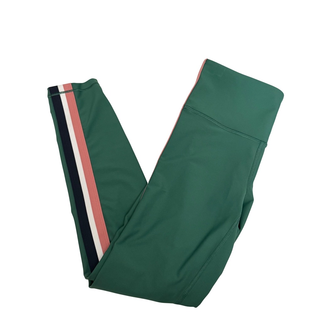 Athleta Interval Side Stripe Tight Women Small Petite Green Pink Leggings